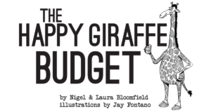 Wide view of the book cover for The Happy Giraffe Budget. A budgeting method that is truly unique