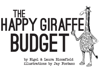 Wide cover image for The Happy Giraffe Budget book on Amazon. One Way to Give Back. Budgeting method