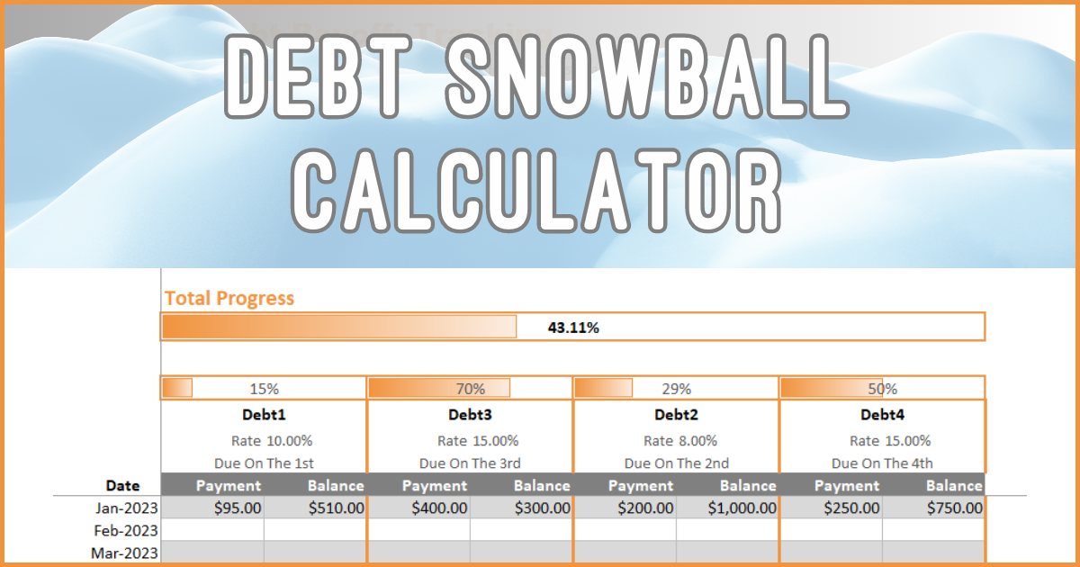 Debt Snowball Calculator for the happy giraffe budget debt payoff planner and tracker spreadsheet.