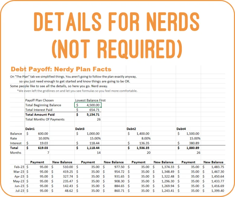 Details that are not required but could be interesting for nerds for use in the debt payoff spreadsheet