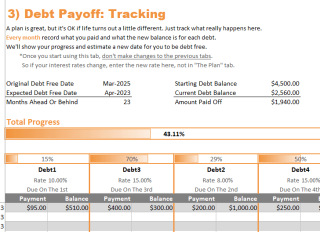 View of the debt snowball spreadsheet also known as the debt payoff planner and tracker spreadsheet for The Happy Giraffe Budget